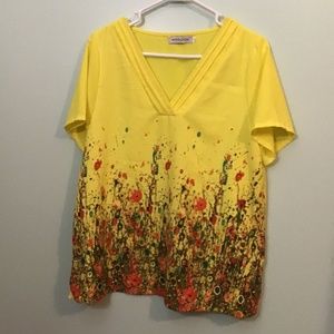 Yellow V-neck blouse
